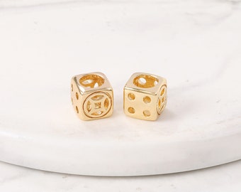 Square Gold Plated Brass Hollow Spacer Beads,6.5 mm Metal Spacer Beads,5/10 pcs Gold Loose Beads For DIY Jewelry Accessories