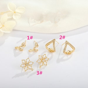 14K Gold Plated Brass CZ Pave Zircon Ear Studs, Earring Charms, Cubic Zircon Earring Studs With 925 Sterling Silver Pin