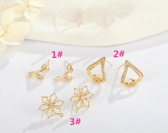 14K Gold Plated Brass CZ Pave Zircon Ear Studs,Earring Charms ,Cubic Zircon Earring Studs With 925 Sterling Silver Pin