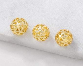 10mm Gold Plated Brass Hollow Spacer Beads,10/20 pcs Metal Spacer Beads,Gold Loose Beads For DIY  Finding Jewelry Accessories