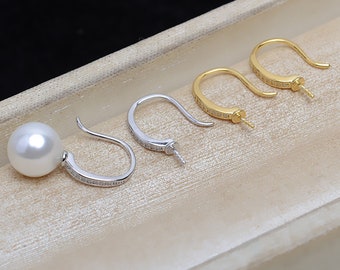925 Sterling Silver CZ Paved Earring Hooks,Earring Stud Mounts,Square Zircon Earring Settings Blanks,DIY Jewelry Earring Holder