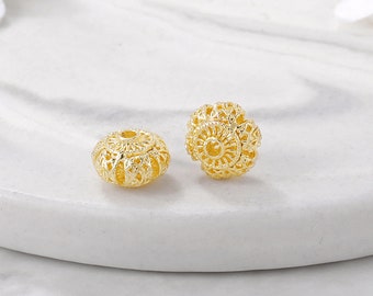 Gold Plated Brass 3D Spacer Beads,6 mm Coin Metal Spacer Beads,10/20 pcs Gold Loose Beads For DIY Jewelry Accessories