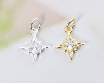 Colgante de estrella de plata de ley 925, dije de circonita cúbica, dijes de estrella de plata, dijes para collares y pulseras, dijes de joyería de plata