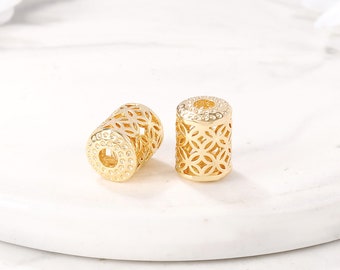 Gold Plated Brass Filigree Spacer Beads,10.5x8 mm Metal Spacer Beads,5/10 pcs Gold Cylinder Loose Beads,DIY Jewelry Accessories