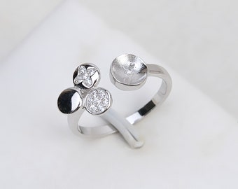 925 Sterling Silver Ring Blanks,CZ Paved Silver Adjustable Ring Settings,Zircon Pearl Ring Mounts,DIY Jewelry Findings