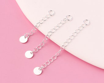 925 Silver Necklace or Bracelet Extender, Extra Chain,Chain extender with Round Pendant For Jewelry Making