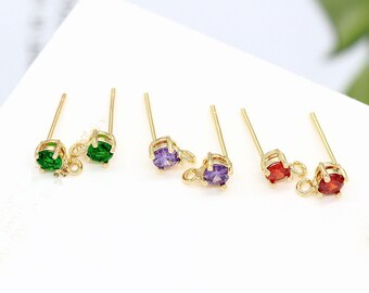 10 pcs/20 pcs 14K Gold Plated Brass Ear Studs,Cubic Zircon Earring Posts,DIY Earrings Jewelry ZX21082721