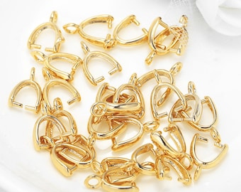 20 Pcs Pendant Bails Clasp,C-type Pinch Bails,Gold Plated Brass Bails Findings for Jewelry Supply,6.5*10mm  MY0311128
