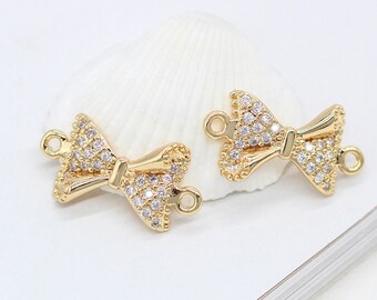 10 pcs CZ Pave Connector,Bow Pave charm,14K Gold Plated Brass Pendants,Cubic Zircon Charms,Necklace Bracelet Findings ZX22022039