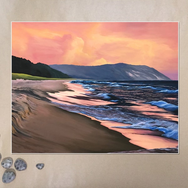 Sleeping Bear Dunes Print | Lake Michigan Painting Print | Beach Decor | Beach Wall Art | Sunset Painting | Michigan Decor