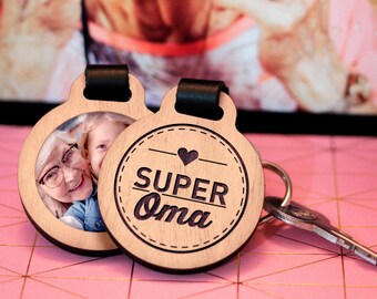 Super Grandma - personalized wooden keychain with photo, gift for grandma, grandmother, photo gift announce baby