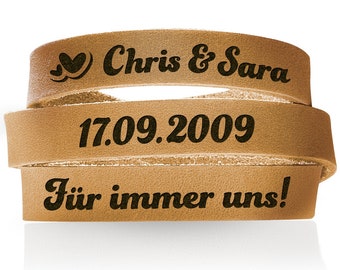 Graviertes Wickelarmband aus Leder - Farbe beige