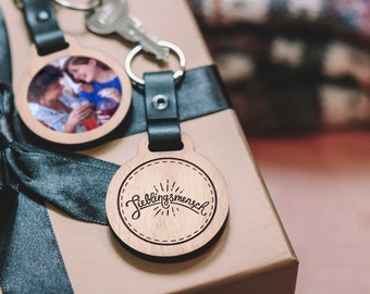 Favorite Person - Wooden Keychain with Photo Gift Partner Heart Person Anniversary Wedding Photo Gift Personalized with Picture