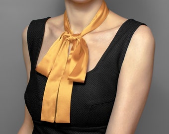 Gold Mulberry Silk Scarf: Long Skinny Scarf for Women