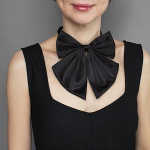 Black Silk Bow Tie: Handmade Butterfly Bow Necklace