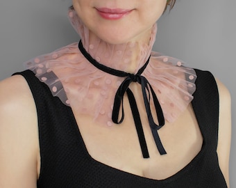Ruffle collar, Detachable Victorian collar, Ruffled collar, Fake collar, Pink collar, Gift for her, High collar