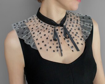 Detachable Black Silk Collar: Lace Chiffon Victorian Neck Ruff