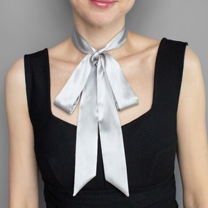 Gray Mulberry Silk Skinny Scarf: Long Neck Scarf for Women
