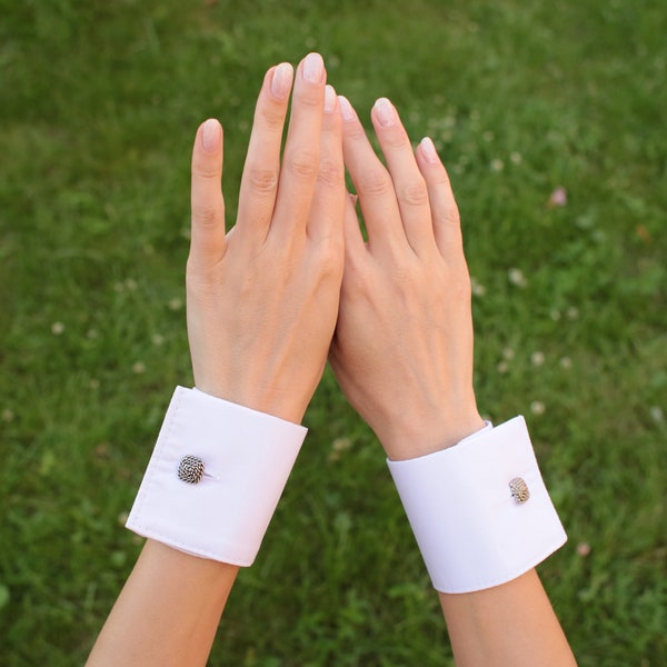 Detachable white cuffs whit button Cotton shirt cuff White fabric cuffs White office wear