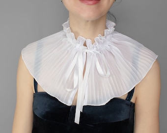 White  collar necklace, Peter pan collar,  Detachable Removable collar, Pleated collar high, Shirt collar, accessories for women