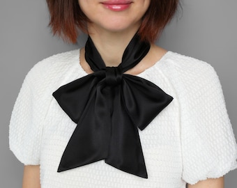 Handmade Black Mulberry Silk Scarf: Women's Neck Scarf
