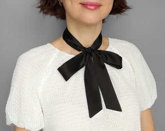 Black Silk Skinny Scarf: 100% Pure Silk Neckerchief