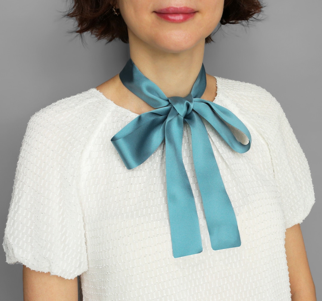 Carolina Blue Skinny Scarf , Silk Neck Scarf, Neckerchief Silk Scarf