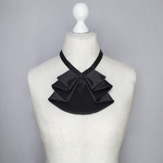Black Jabot Detachable Collar Silk Ascot Black Tie Gothic Etsy