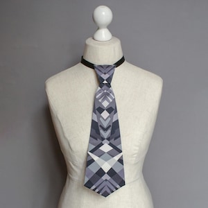 Handcrafted Geometric Silk Tie - Black White Gray - Elegant Accessory