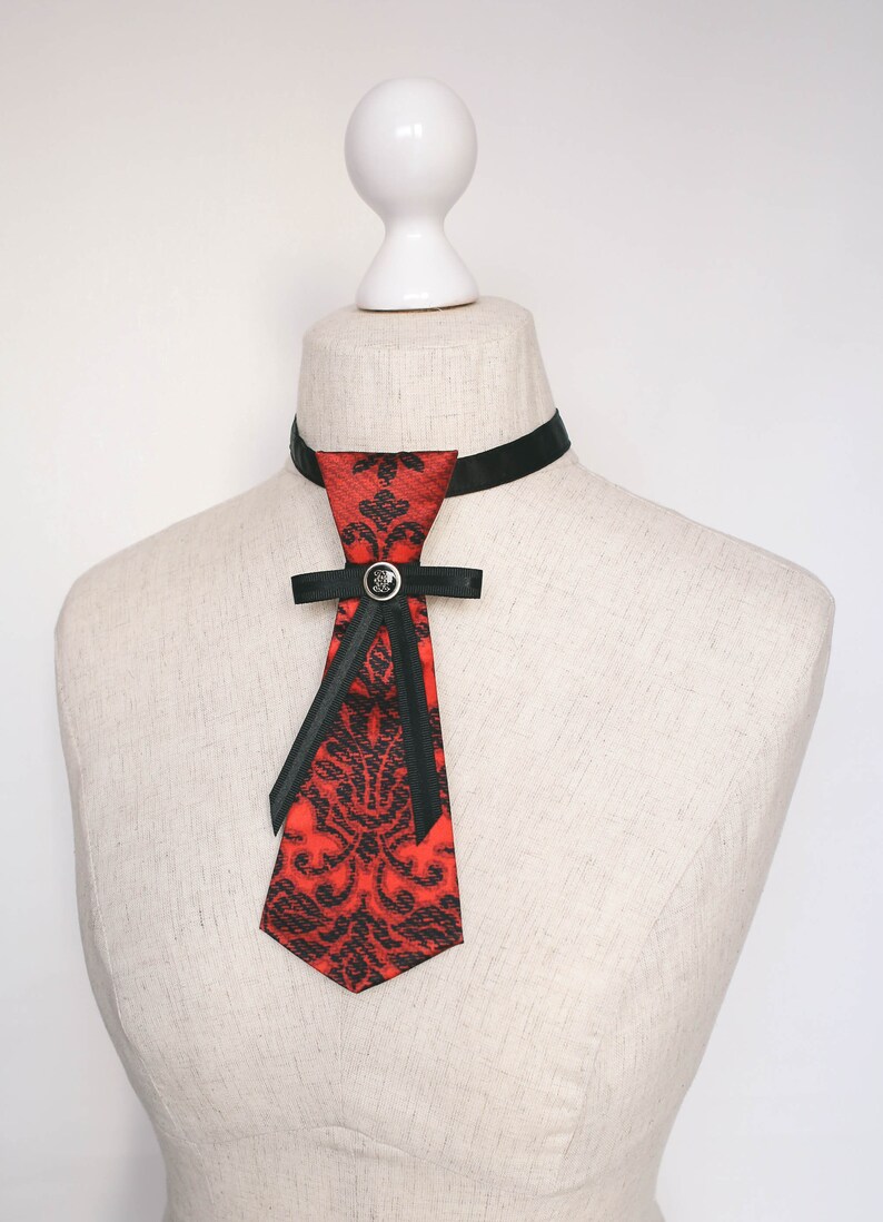 Red women/'s tie with black ribbon Skinny tie for women Women necktie Office wear ladies tie Graduation tie