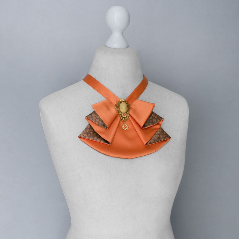 Orange Collar Silk Neck Tie With Cameo Brooch Women's Etsy