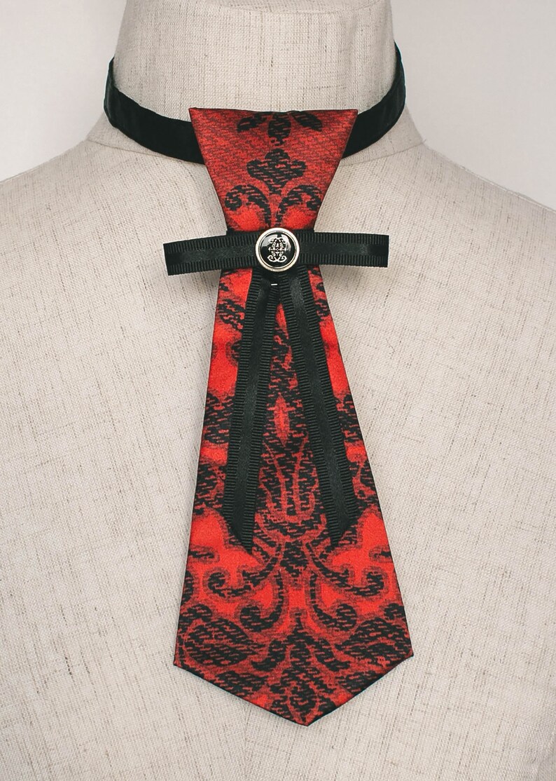 Red women/'s tie with black ribbon Skinny tie for women Women necktie Office wear ladies tie Graduation tie