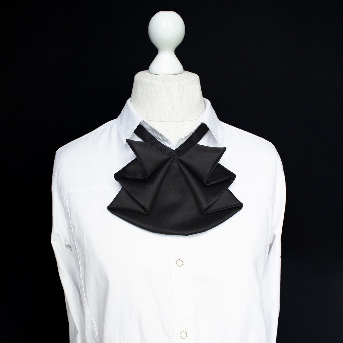 Black Jabot Detachable Collar Silk Ascot Black Tie Gothic Etsy
