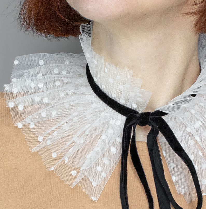 Neck Riff Victorian Ruffled Collar: White Lace Neck Ruff With Black Ribbon - Etsy