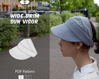 Patrón de costura en PDF para visera de ala ancha, patrón para sombrero de verano, sombrero de sol ajustable, visera de playa, patrón de costura DIY.
