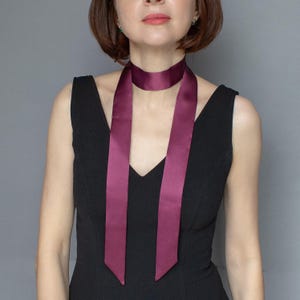 Burgundy Silk Skinny Scarf: Women&#39;s Neckerchief, Handmade