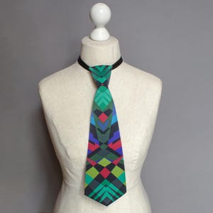 Green geometric green tie, Designer tie,  Handcrafted tie, Ladies necktie, Stylish men's accessory