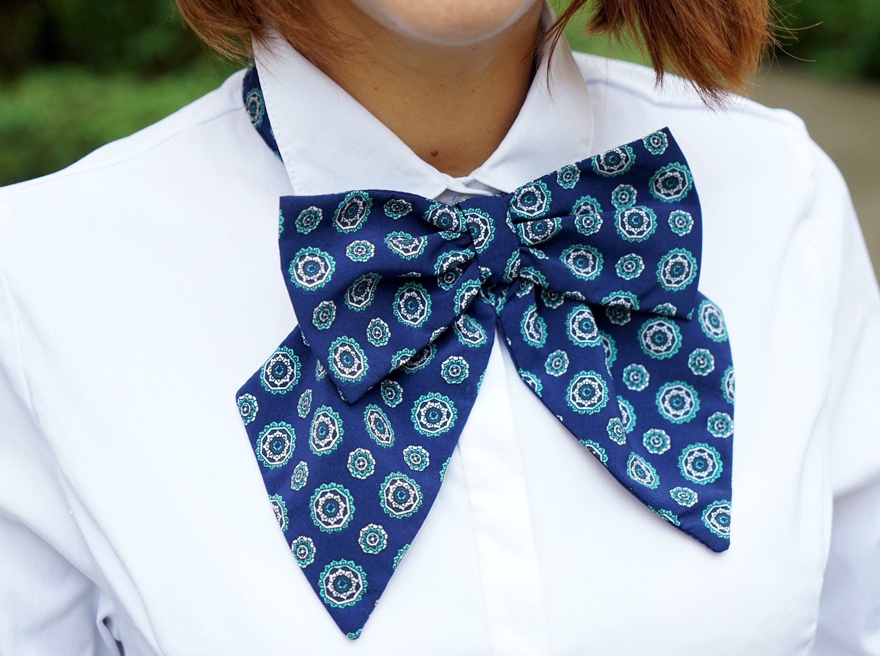 Navy blue bow tie Women' Self tie bow Pattern Necktie | Etsy