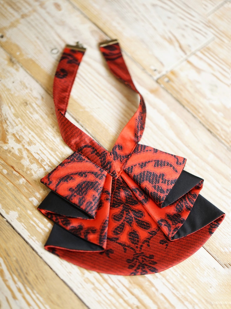 Red silk jabot for women/'s Oversize necklace collar Red silk Accessories for women/'s Detachable silk collar