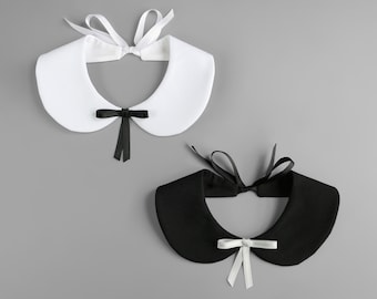 White collar necklace with black ribbon Pointed shape detachable removeable accessories for women Two-sided peter pan romantic classic