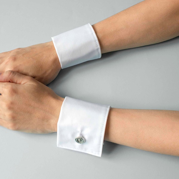 White Cuffs whit Button, Women's shirt cuff, Detachable White Cuffs, Trendy Work Clothes, White office wear