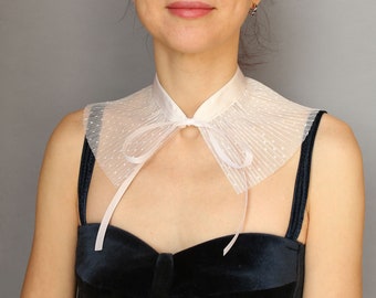 White Detachable collars for ladies , Peter Pan collar,  Wide Chiffon choker, Fake Lace collar,  White shirt necklace, White lace collar