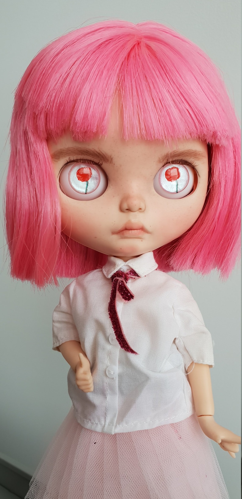 10 Eye chips with Poppy flower