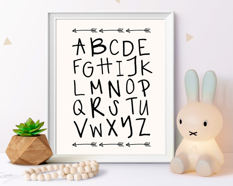 Alphabet Art, Black and White, Alphabet Nursery Decor, Nursery
