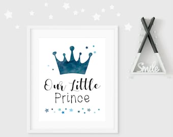 Prince Nursery Art, Blue Crown Decor (Digital Download)