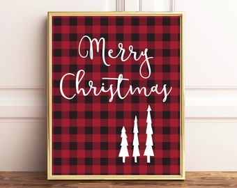 Farmhouse Christmas Print, Buffalo Plaid, Holiday Decor (Digital Download)