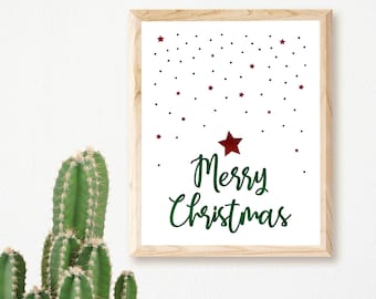 Merry Christmas Printable Art, Holiday Wall Decor (Digital Download)