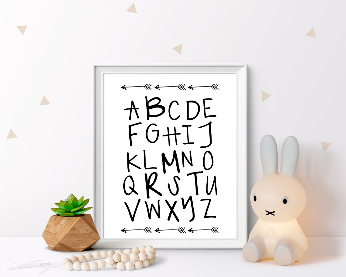 Alphabet Art Black and White Alphabet Nursery Decor Nursery Etsy