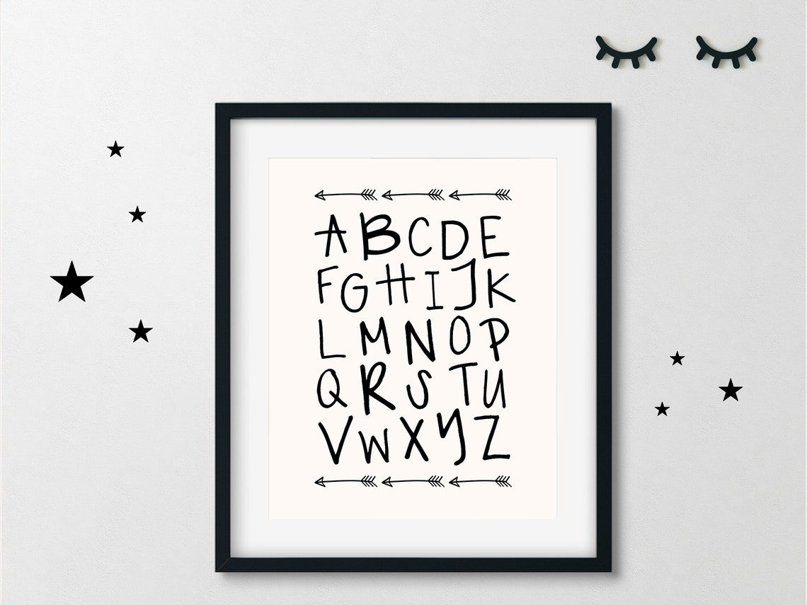 Alphabet Art, Black and White, Alphabet Nursery Decor, Nursery