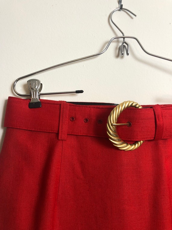 Vintage Pencil Skirt, 80s Red Belt Skirt, Eighties